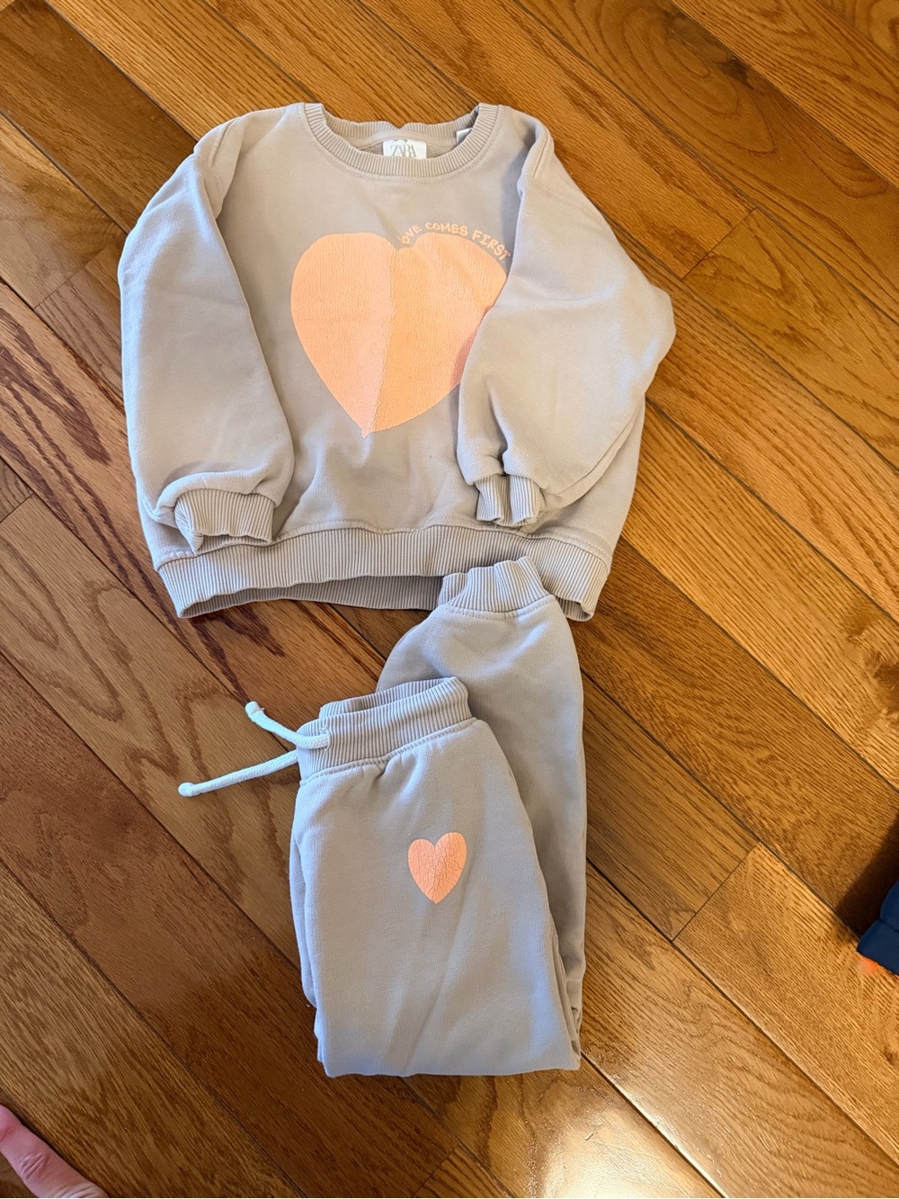 Zara Taupe Sweatshirt and Joggers with Peach Heart